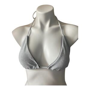 NWT Vintage 2000s Y2K Silver Blue Glitter String Bikini Halter Top Adjustable M
